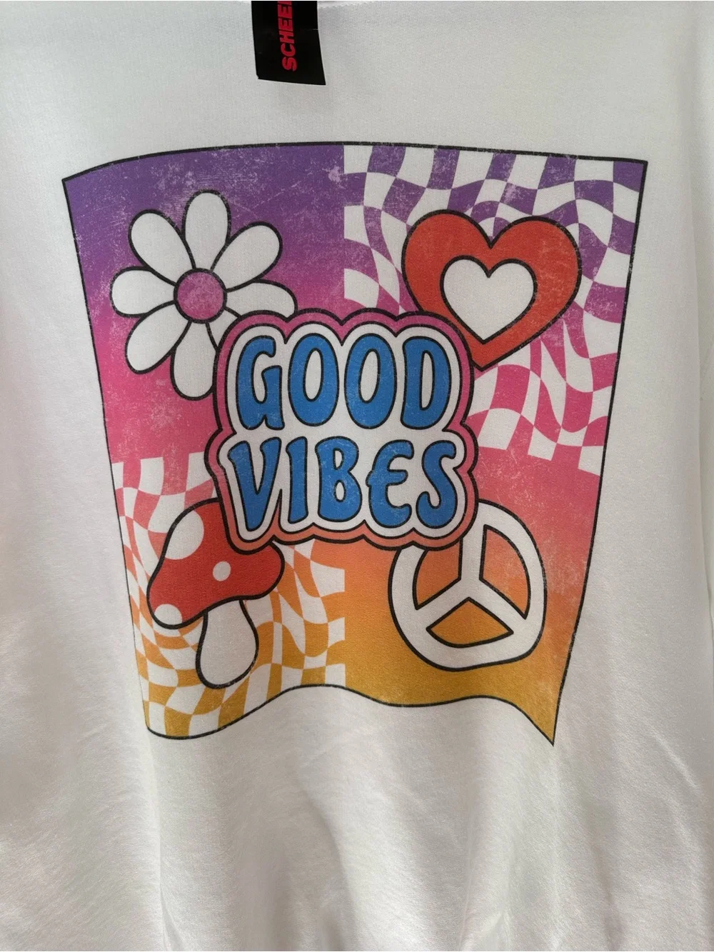 NWT Port & Company White Graphic Crewneck with Purple Pink & Red Design